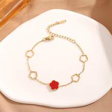 1入組金色幸運四葉草手鍊，時尚百搭甜美五瓣花魅力手鍊，具有輕奢優雅風格 - 幸運五葉草手鍊 - 查看 4