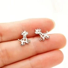 1 對時尚不鏽鋼長頸鹿風格耳環,男女通用,禮物 - 彩色 - 查看 9