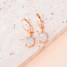 CiNily 1對火焰多色橢圓切割蛋白石擺動耳環,14k鍍金搭扣寶石掉耳環,適合女性和女孩的情人節禮物 - 橢圓 - 查看 10