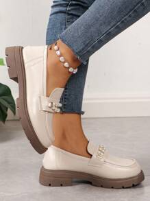 Women's Fashionable Beige Loafers - Beige - View 4