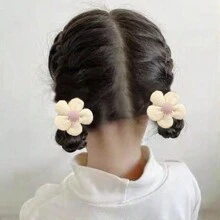 多件装花朵发圈，布艺蝴蝶结发绳，甜美女孩发饰，可爱弹力发带，日常发饰 - 黃色 - 查看 4