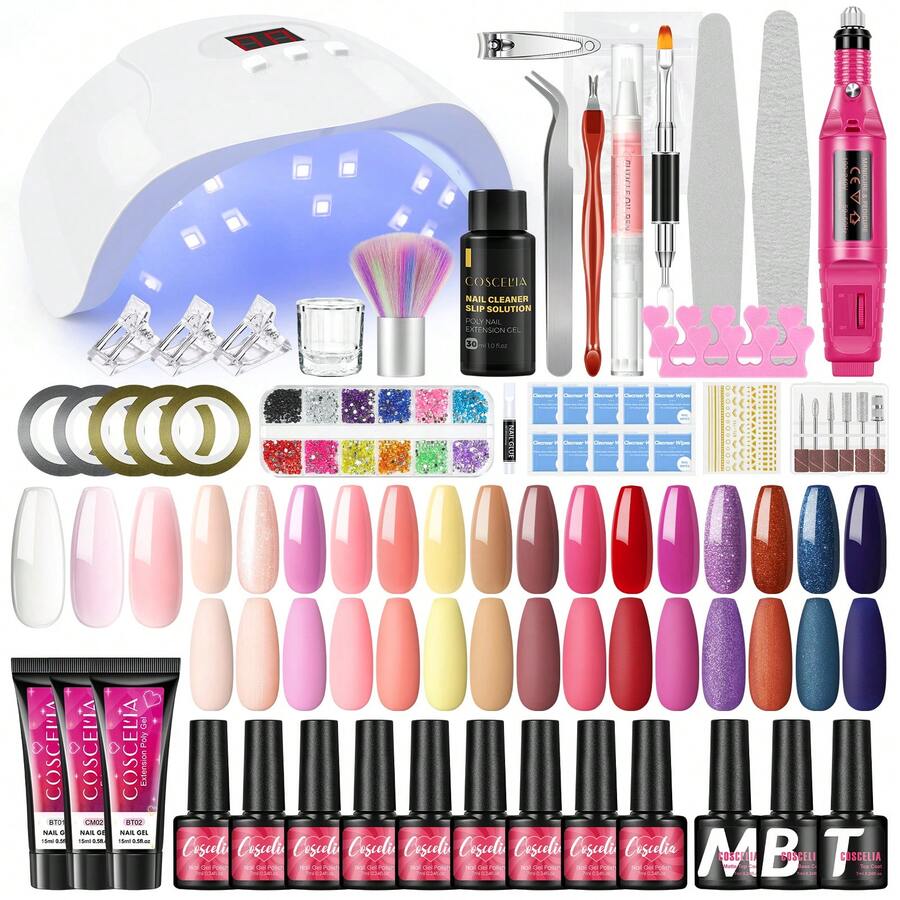 50PCS Gel Nail Polish Kit With UV Light Nail Drill Machine 3pcs Poly Nail Gel Kit 15 Colors Gel Polish Set Nail Art Design Tools All-In-One Gel Nail Kit - Multicolor - View 1