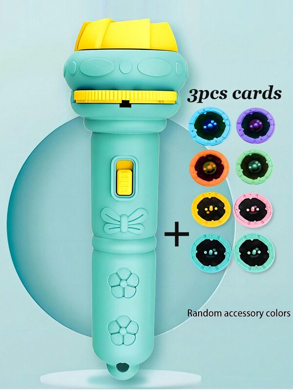 Green Children's Projection Flashlight Mini Toy, Baby Early Education Recognition Of Graphics And Numbers Projection Lamp ToySchool, Student,Stationery,School Supplies