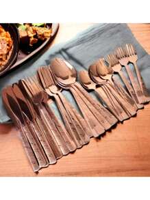 Faqueiro de Inox De Luxo Talheres de Cozinha Rose Gold Cabo Desenhado faca de Mesa Colher de Mesa Colher de Sobremesa Garfo de Mesa Garfo de Sobremesa 30peças