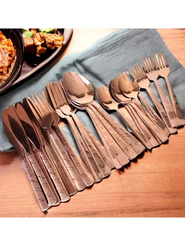 Faqueiro de Inox De Luxo Talheres de Cozinha Rose Gold Cabo Desenhado faca de Mesa Colher de Mesa Colher de Sobremesa Garfo de Mesa Garfo de Sobremesa 30peças