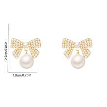 Faux Pearl - Elegant And Stylish Bow Dangle Earrings - Suitable For Girls, Suitable For Any Occasion - White - View 3