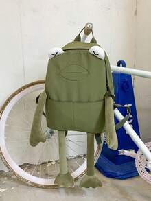 Fashionable Cartoon Nylon Frog Chest Bag/Double Shoulder Asymmetric Water Resistant Sling Bag/Backpack Suitable For Work, Shopping, Travel And Mobile Phone Storage - Green - View 5