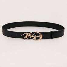 1 件女用金色獨特形狀光滑帶扣閃亮 Pu 皮革 Y2k 時尚酷牛仔褲腰帶,休閒商務旅行使用 - 金色 - 查看 2