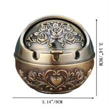 1 件復古裝飾防風煙灰缸帶蓋,金屬便攜式煙灰缸,室內外手工雕刻男女裝飾,家庭辦公室房間裝飾 - 銅色 - 查看 2