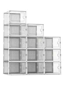 1個塑料可摺疊鞋盒,透明鞋顯示籃,防塵男女鞋盒,側開門鞋櫥,最大化衣櫥空間鞋子儲物整理,適用於臥室、家居 - 彩色 - 查看 8