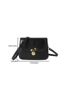 Fashionable Turn-Lock Design Shoulder Bag For Girls With Color Block Flap, Women Handbag - Black - View 3