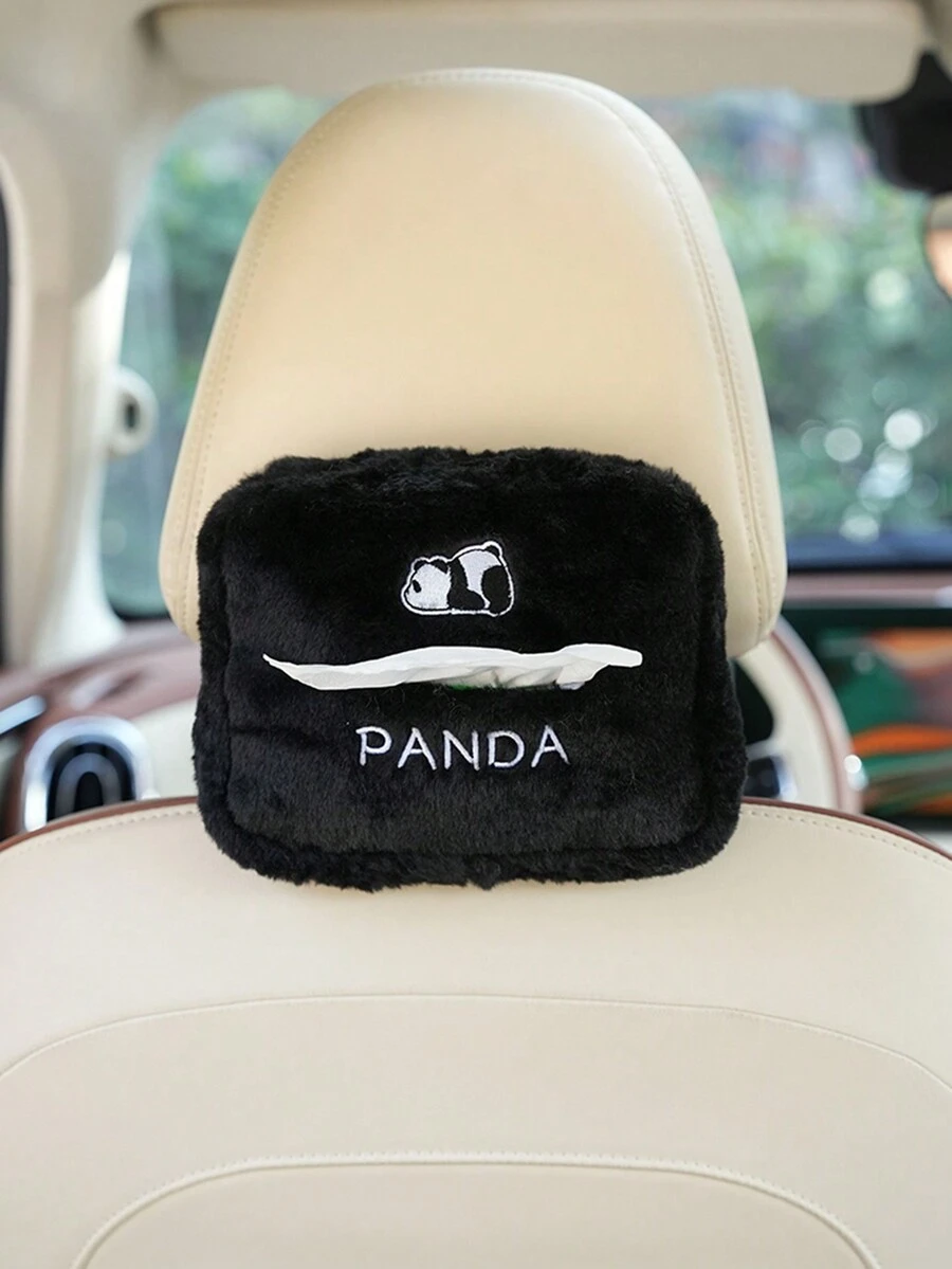 1pc Car Seat Creative Panda Shaped Tissue Box - Black - View 1