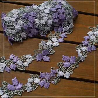 1 Yarda 4cm De Ancho Púrpura Y Rosa Encaje Con Bordado Solube En Agua Del Diseño Del Tulipán