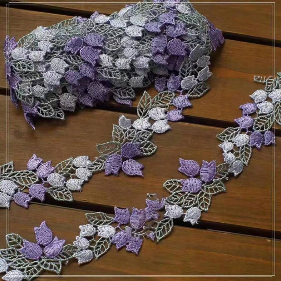 1 4CM Chiều rộng Tím & Màu hồng Hòa tan trong nước Thêu Hoa uất kim hương Trang trí ren - Màu tím - Xem 1