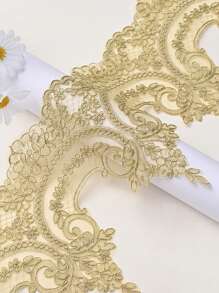 Hoa xương thêu ren cổ điển viền pha lê, trang trí quần áo & dệt may gia đình, chiều dài: 91,44cm, chiều rộng: 21cm - Vàng - Xem 2