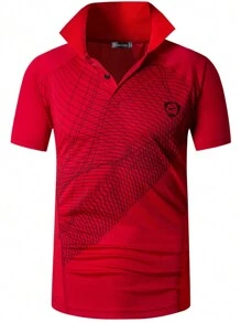 jeansian 1pc Men's Red Short-Sleeved Moisture-Wicking Athletic Polo Shirt For Tennis, Golf, And Bowling, Slim Fit Spring Tops - Red - View 2