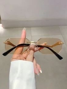 1pc Women's New Square Shape Rimless Cut Edge Fashion Glasses With Rhinestone Detailing, Metal Frame, Chic Solid Color Luxury Eyewear - Multicolor - View 4