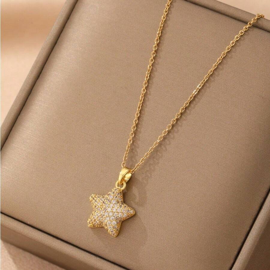 1 Miếng Mạ vàng Thép không gỉ Chuỗi Khối Zirconia Năm cánh Ngôi sao & Sao biển Vòng cổ mặt dây chuyền Đối với phụ nữ , Retro & Đúng mốt & Linh hoạt & Quyến rũ , Thích hợp Đối với Đường phố Mặc , Mặc hàng ngày , Làm việc , Các bữa tiệc Và Lễ hội - Vàng - Xem 1