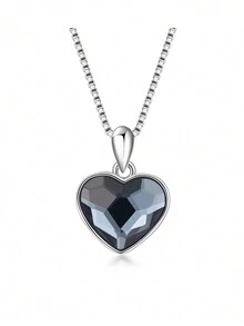 1 件奢華海洋心形設計項鍊 S925 銀水晶鑲嵌女式項鍊,適合情人節禮物,日常佩戴 - 紫色 - 查看 6