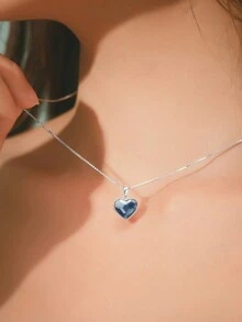 1 件奢華海洋心形設計項鍊 S925 銀水晶鑲嵌女式項鍊,適合情人節禮物,日常佩戴 - 紫色 - 查看 5