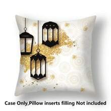 4 Pieces Ramadan Crescent Shaped Cushion Covers, Watercolor Floral Pattern, Double-Sided, No Fillings, Does Not Include Pillow Insert - Black and White - View 4