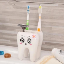 1pc Popular Creative White Tooth Shaped Toothbrush Holder With Cartoon Storage Rack For Toothbrushes