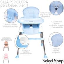 SELECTSHOP Silla Para Bebe Silla Plegable 3 En 1 Con Cinturon De Seguridad Periquera Para Bebe Con Bandeja Desmontable Silla Alta Para Bebe Diseño Ergonomico Periquera Ajustable Con Comedero - Azul - Ver 4
