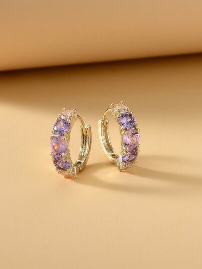 2pcs Fashionable Pink Zirconia Round Shaped Hoop Earrings For Women
