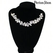 Perlon Joon 1入DIY縫製時裝布領口裝飾玻璃水晶花鑲嵌鏈子裝飾 YL036 - 銀色 - 查看 5