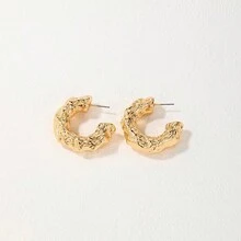 1 对简约奢华不对称 C 形金属质感耳钉和环状耳环，适合女性日常佩戴 - 金黃色 - 查看 2