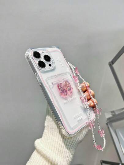 1PC Multifunctional Card Holder With Butterfly Accessory, Hand-Painted With Additional Butterfly Chain, Four Corner Design And Thicker Transparent Hand Strap, Shockproof Phone Case Compatible With IPhone Xr/7/8, Iphone 15 Pro Max/13, Iphone 14/11, P12, Xs Straight Side Hand-Painted A134g, A22, A21s, A514g, A52, S22, Ultra, A335g, Redmi 10, Redmi Note 11 4g, Redmi 11 Lite, A53 ,Shatterproof Tpu Soft Shell Phone Case Waterproof Anti-Fall Scratch Resistant