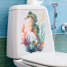 Underwater Seahorse Toilet Seat Cover Sticker Toilet Lid Sticker Waterproof Peeling Wall Sticker Bathroom - Multicolor - View 3