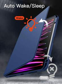 360度旋转保护壳，兼容iPad，兼容Apple Pencil插槽，防震，自动唤醒/睡眠，可调节观看角度 - 深蓝色 - 藏蓝色 - 查看 3