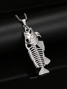 1 Miếng Mới Châu Âu và Châu Mỹ Phong cách Thép Titan Xương cá Thế giới Vòng cổ mặt dây chuyền Đúng mốt Nam Ác quỷ Cá Dây chuyền - Màu Bạc Cổ - Xem 7