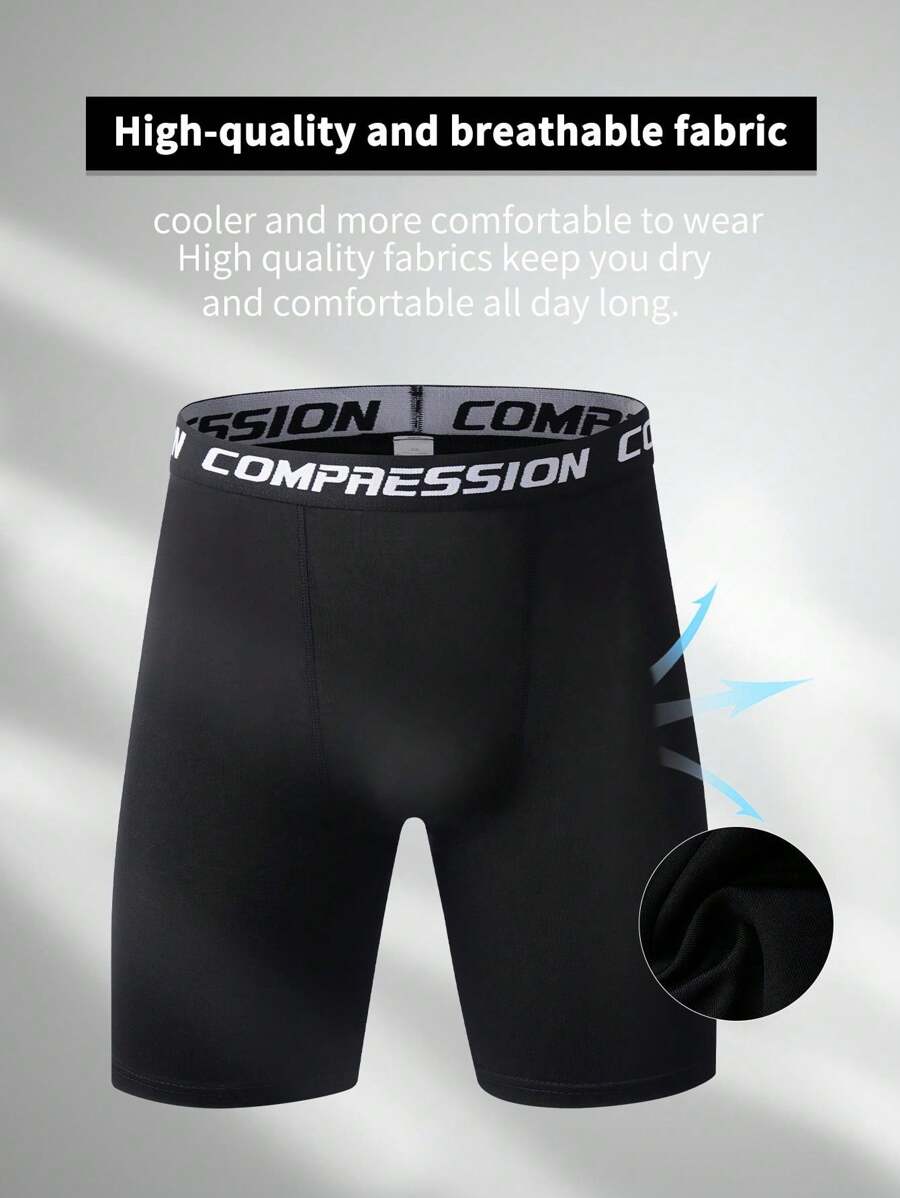 男士春夏款速乾運動短褲,吸濕排汗、彈性、健身運動短褲黑色短褲 - 黑色 - 查看 1