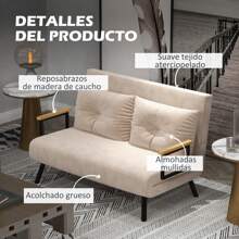 HOMCOM Sofá Cama Convertible 3 en 1 Sillón Cama de 2 Plazas Plegable con Respaldo Ajustable de 5 Niveles y 2 Almohadas Acolchadas para Oficina Dormitorio Salón 102x73x81 cm - Beis - Ver 8