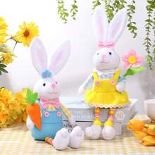 1 Pieza Figurina De Conejo De Pascua Con Perlas En Las Patas Que Sostiene Huevo Y Zanahorias, Decoración De Conejo Lindo