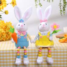 1 Pieza Figurina De Conejo De Pascua Con Perlas En Las Patas Que Sostiene Huevo Y Zanahorias, Decoración De Conejo Lindo