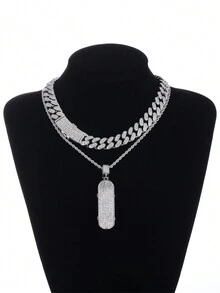 滑板項鍊,街頭運動風格,男性嘻哈潮流配飾,銀/金鍍鏈,閃亮鑽石,派對裝飾,新年節日禮物,適合朋友、男朋友、兒童,愛好和興趣發展,有特色的項鍊套裝,生日禮物 - 銀色 - 查看 2