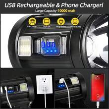 Gearbrite 1支超亮可充電led手持聚光燈,帶cob燈和太陽能板- 100000流明手電筒,釣魚,露營等戶外活動照明使用 - 黑色 - 查看 5