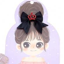 Kids' Hair Accessories Crown Shaped Hair Ties With Cute Bows For Girls, Elastic Hairbands Won'T Hurt Hair - Black - View 4