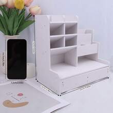 1 Pieza Caja De Almacenamiento De Escritorio Tipo Cajón, Organizador De Escritorio Portapapeles Portapapeles De Gran Capacidad, Estante Para Lápices Inclinado En Tipo Para Estudiantes - Blanco - Ver 3