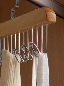 1pc Space-Saving Wooden Multifunctional Clothes Hanger, With 8 Hooks For Cabinet, Tie, Scarf, Belt, Etc.