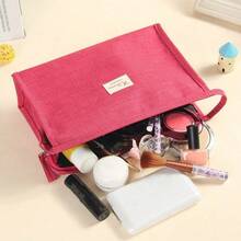 1pc New Korean-Style Portable Makeup Bag With Simple Design & Canvas Material, Solid Color - Multicolor - View 3