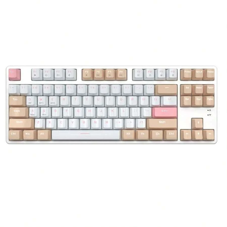 Ak871 Wireless Mechanical Keyboard, 87-Key Tkl Hot-Swap Gaming Keyboard, Dual Mode Bt5.0/2.4g, With Detachable Frame, Usb Hub Oem Keycaps Pc, Ps4 Custom Keyboard - White Tea & Blue Switch - White tea & blue switch - View 1