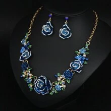 2入組女士項鍊和耳環,配有鑽石般閃亮的石頭,適合優雅場合,例如婚禮或派對 - 2件套項鍊耳環套裝 - 查看 10