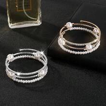 1 件简约多层仿珍珠水晶水钻手链时尚个性化水钻手链 - 彩色 - 查看 1