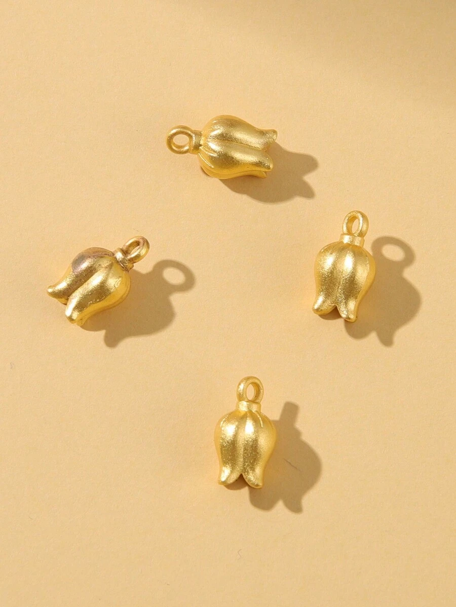 10pcs/Pack High-End Traditional Style Antique Gold Flower Pendant, Beaded Pendant Making Material With Gold-Color Beaded Chain And Accessories, Diy Jewelry Making Kit - Gold - View 1