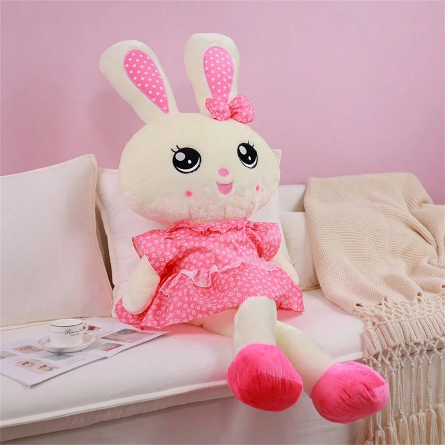 1pc Cute Plush Rabbit Stuffed Toy As A Companion Pillow With Long Ears, Healing Birthday Gift For Home Decor Or Party Decoration - Red - View 1