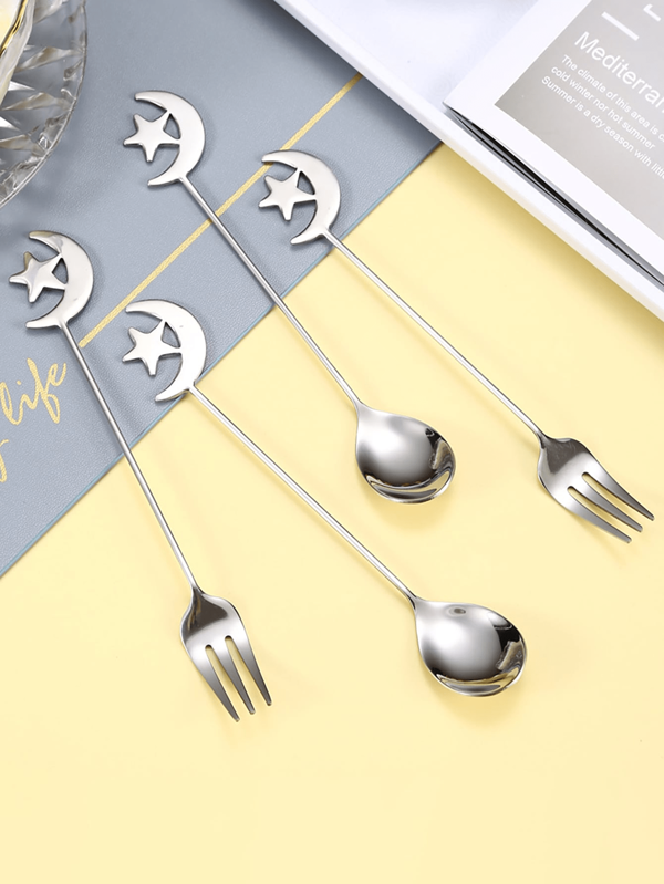 قطعتان/4 قطع/مجموعة ملعقة حلوى على شكل نجمة وقمر، مثالية للتجمع العائلي، والمهرجانات، والحفلات، والقهوة، والكعك